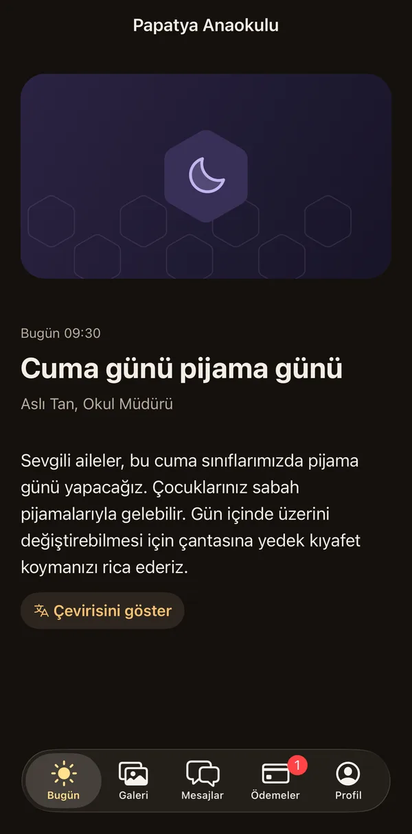 Petek Aile: Duyuru ve çevirisi