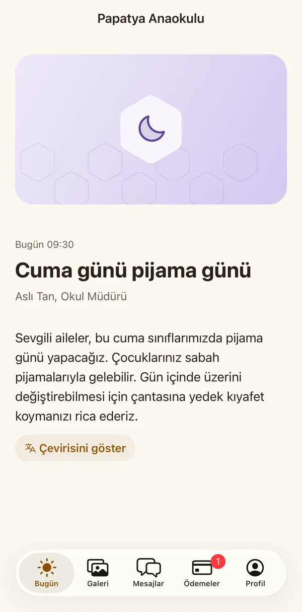 Petek Aile: Duyuru ve çevirisi