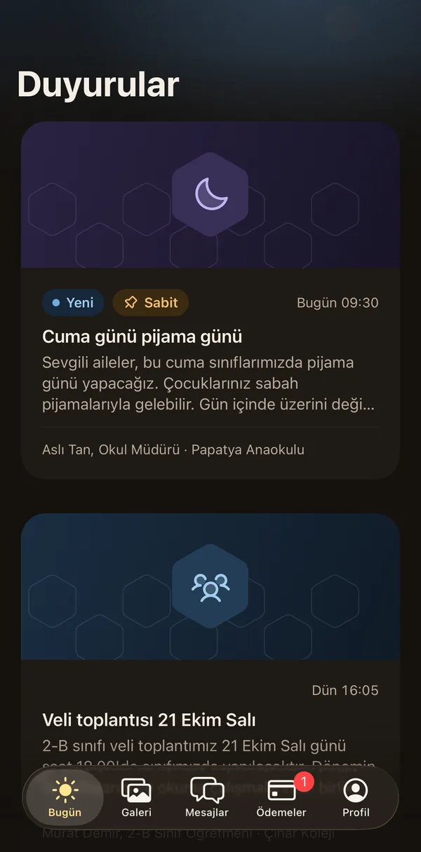 Petek Aile: Duyurular