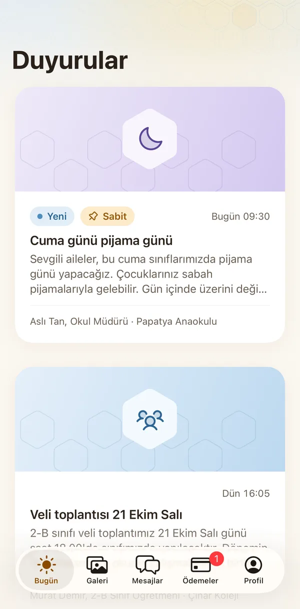 Petek Aile: Duyurular