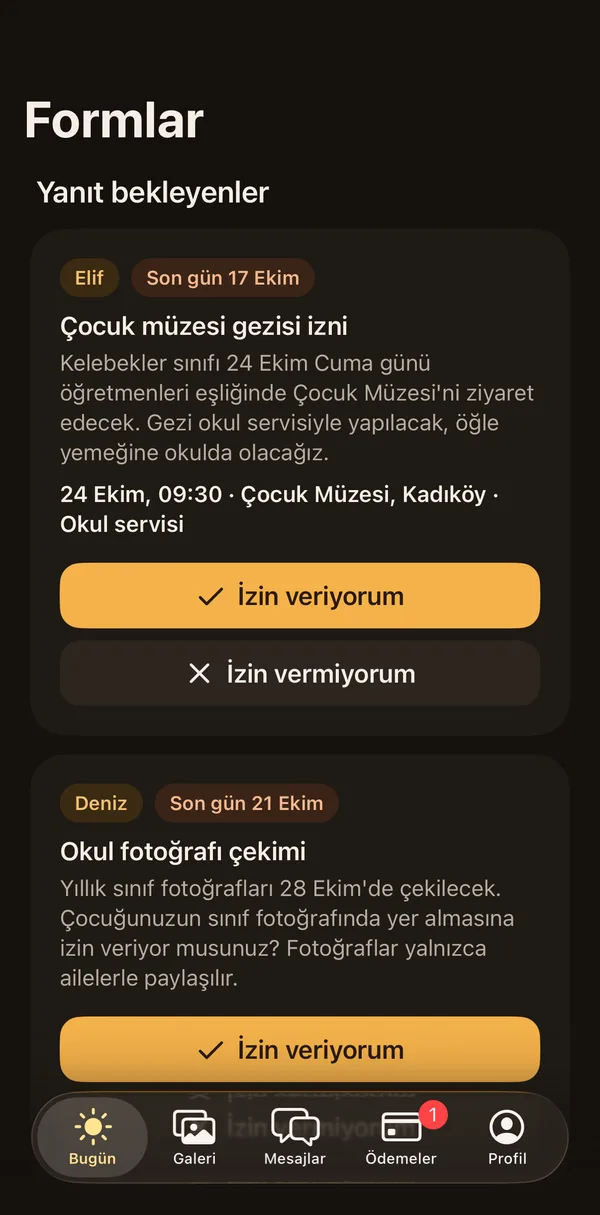 Petek Aile: Yanıt bekleyen formlar