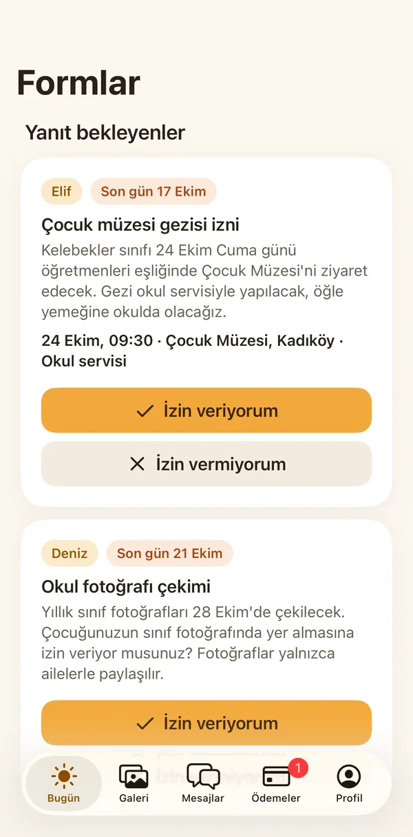 Petek Aile: Yanıt bekleyen formlar