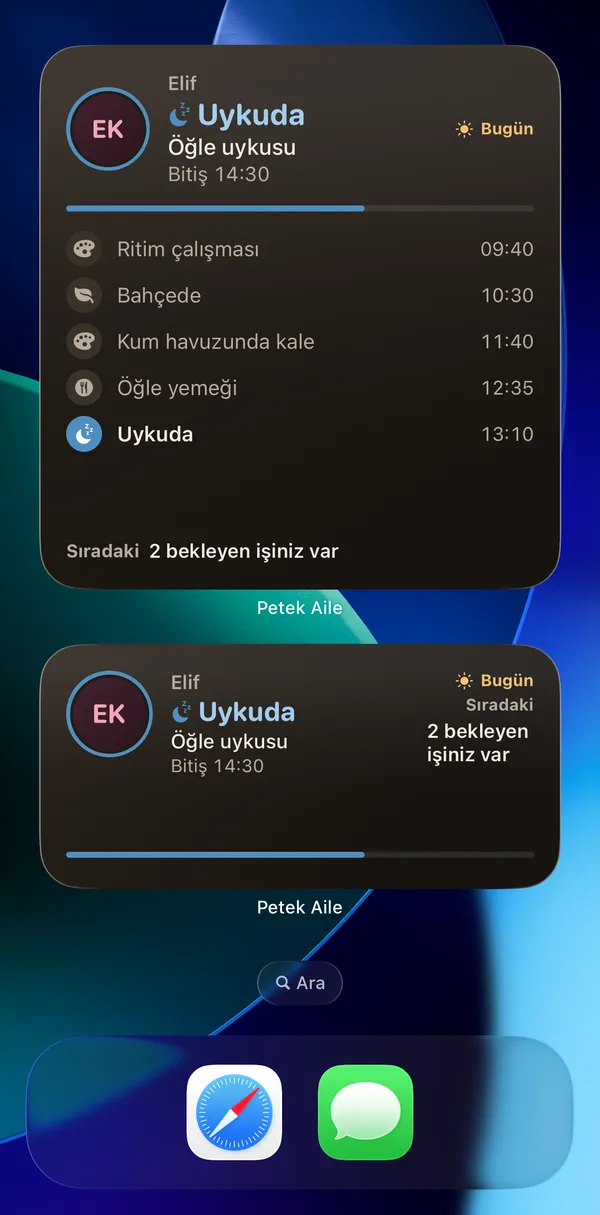 Petek Aile: Ana ekran widget'ları