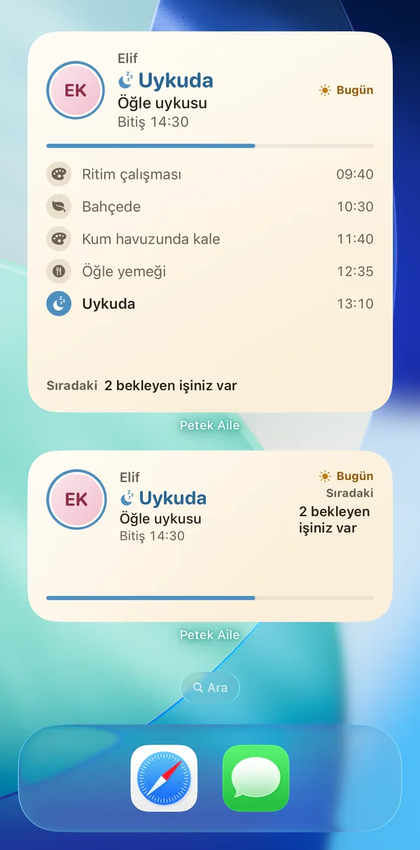 Petek Aile: Ana ekran widget'ları